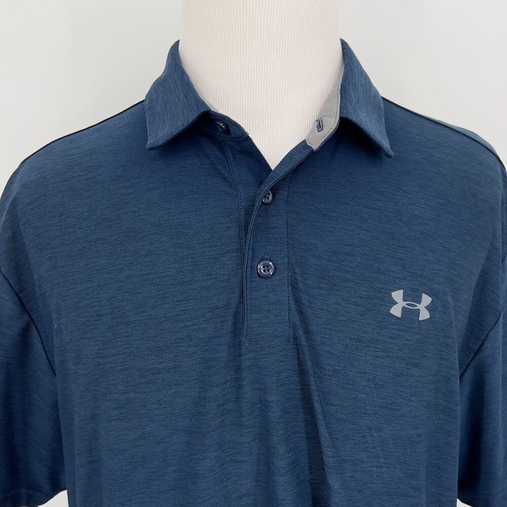 Under Armour Mens XL Navy Blue HeatGear Polo Shirt Loose Fit Lightweight